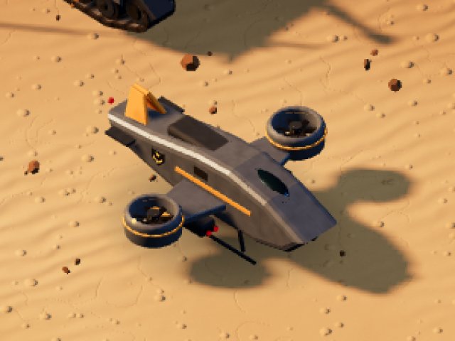 A Hovercraft gunship with two tilting rotor pods.